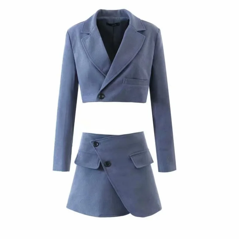 

Autumn Fashion Women Corduroy Long Sleeve Button Short Blazer+Asymmetrical Skirt 2 Piece Set Office Lady Casual Clothing Suit
