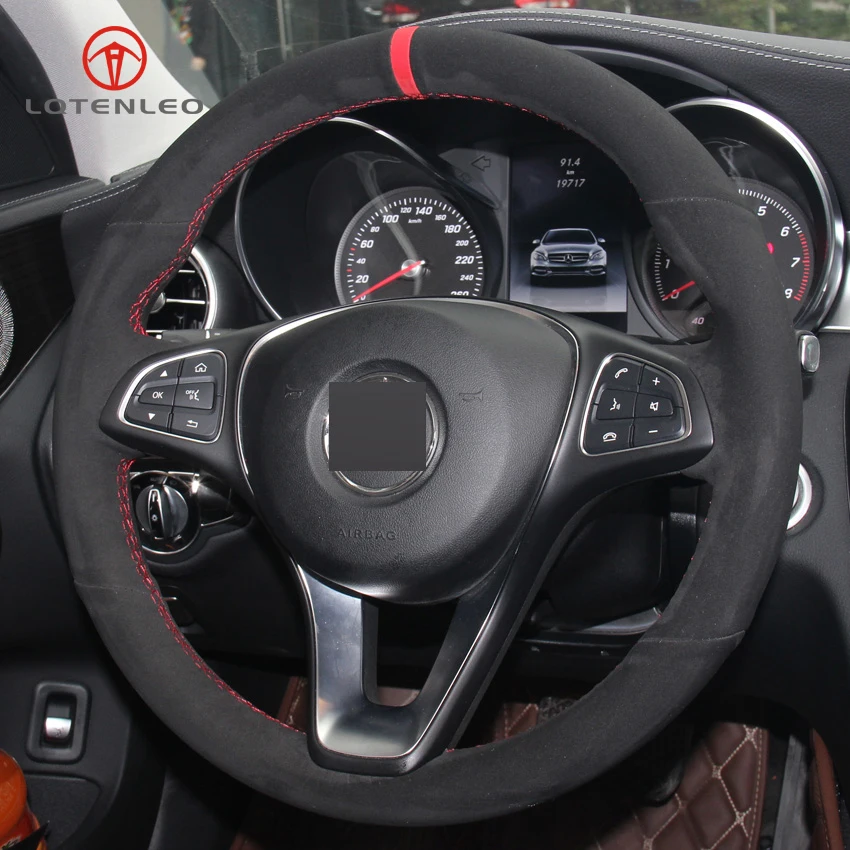 LQTENLEO черная замша DIY ручной прошитой рулевого колеса автомобиля крышка для Mercedes