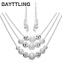 bayttling 925 sterling silver 18 inch frosted beads pendant earrings necklace for woman fashion jewelry set wedding gift