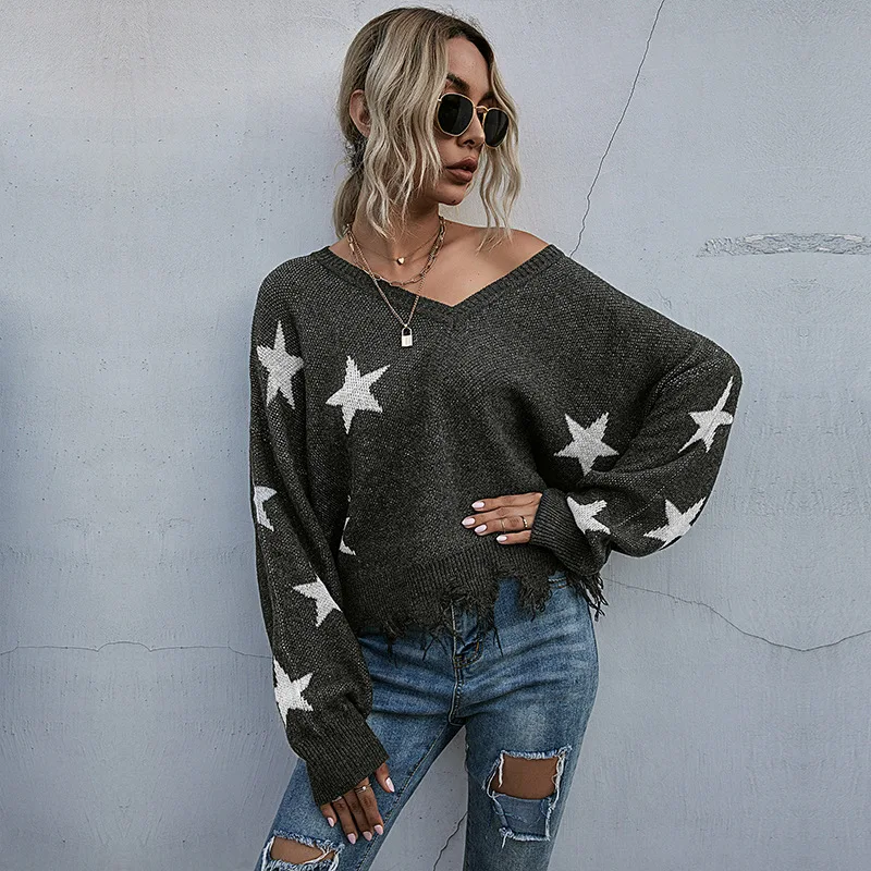 

Fashion Autumn Winter Tassel Jumper Sweaters Women Star Pattern Full Sleeve Knitted Pullovers Sweater Tops For Women 2021 New
