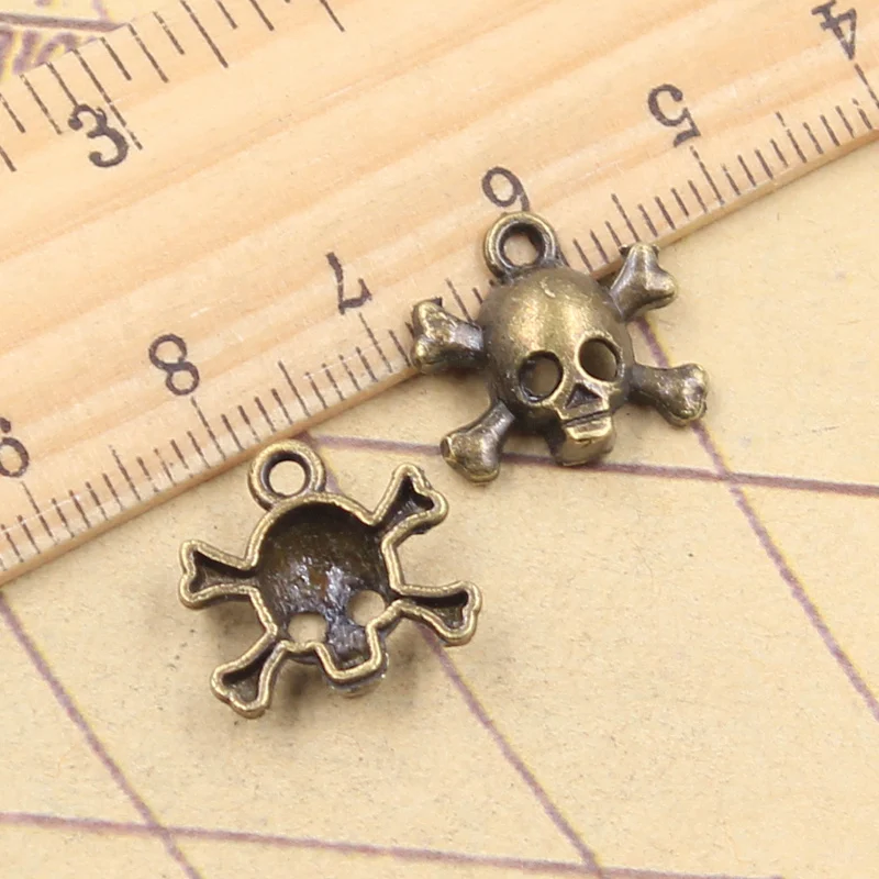 30 шт. Подвески Череп Скелетон 15x14 мм античные серебряные цветные Сделай Сам
