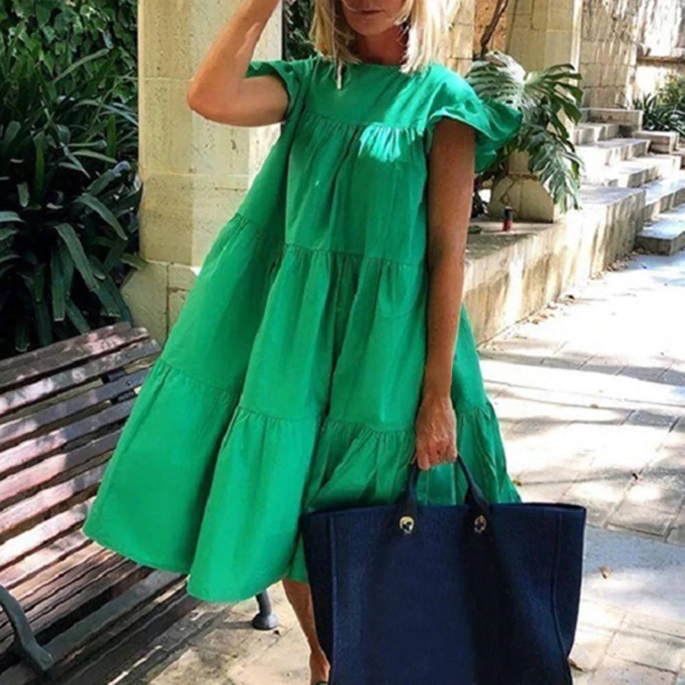 

NIBESSER Women Dress Vintage Floral Print Loose A-Line Dress Summer O-neck Petal Short Sleeve Dress Casual Party Dress Vestido