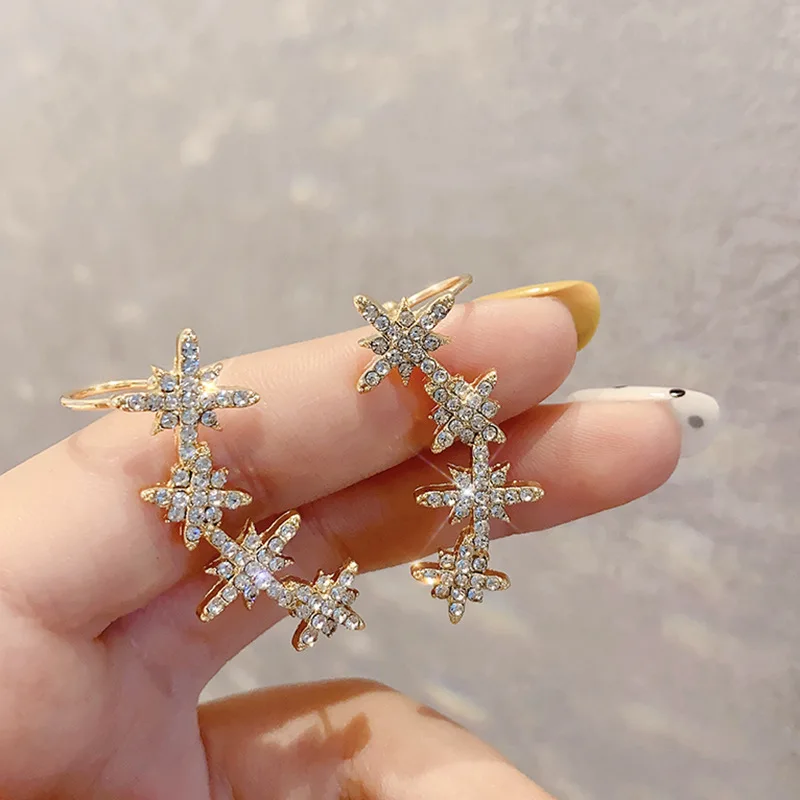 

New Korean temperament restored ancient ways French earring ear bone clip S925 silver needle six awn star earring