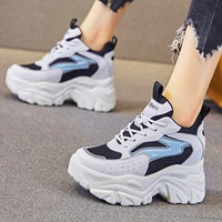 increasing height fashion sneakers women breathable leather platform wedge ankle boots high heels oxfords casual shoe