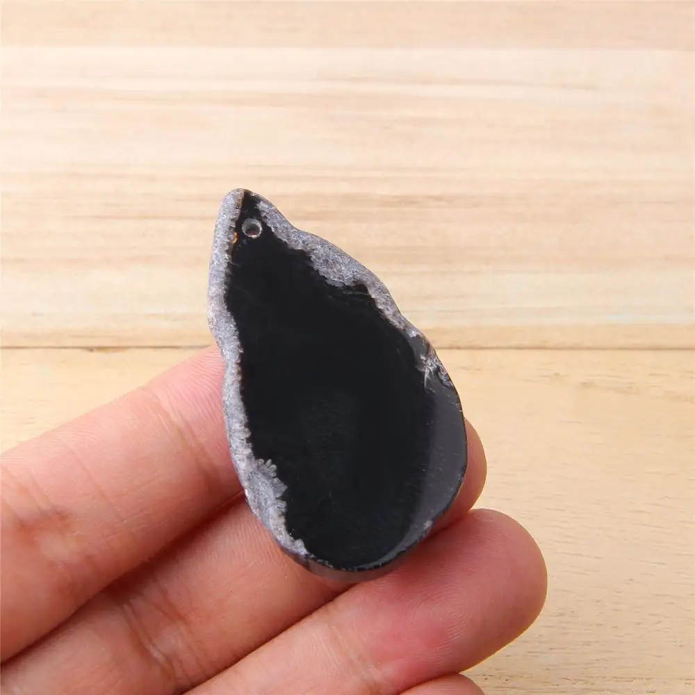Черный натуральный Агаты ломтик Кулон druzy изготовление поиск ювелирных изделий