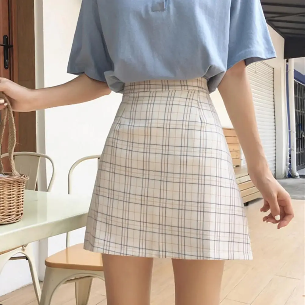 

Women Wild Soft Comfortable Breathable Casual Summer Temperament Irregular High Waist Retro Plaid Skirt