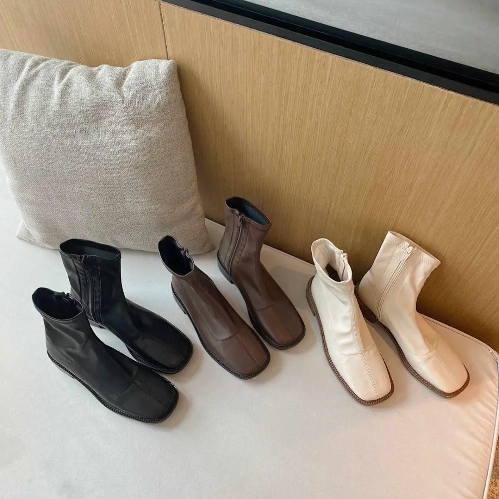 

Lenkisen korean girls 2020 winter new boots handmade classic colors thick med heel square toe zipper daily wear ankle boots L36
