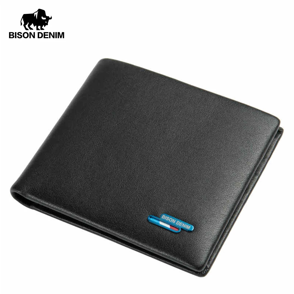 Мужской короткий кошелек BISON DENIM повседневный из натуральной кожи стандартная