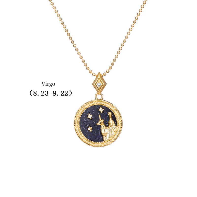 Blue-Virgo Leouerry 925 пробы Серебряное 12 ожерелье Созвездие эксклюзивный фритиллярный/синий песчаник зодиакальные ожерелья для женщин - Цвет камня: Blue-Virgo