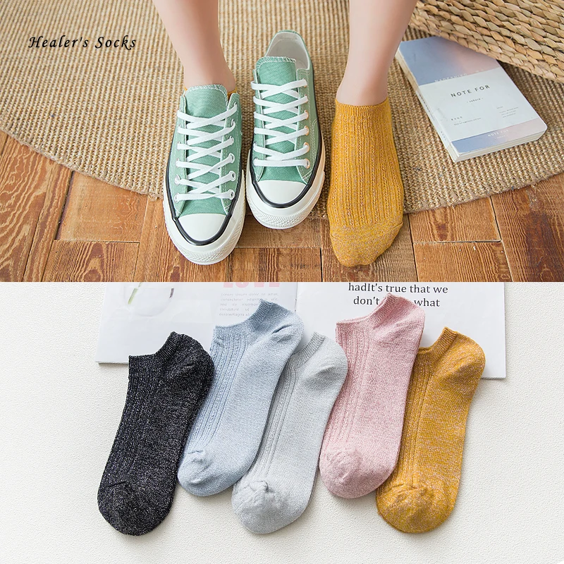 

Модные женские носки, хлопковые однотонные носки в стиле Харадзюку, милые смешные невидимые носки в японском стиле kawaii для девочек с принто...