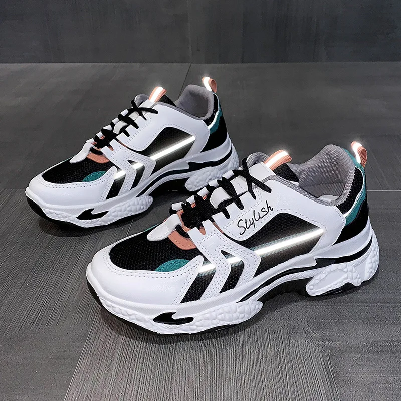 

All-Matching Clunky Sneakers for Women 2021 Spring New Student Sneakers Female Reflective Increased Street Snap Sneakers