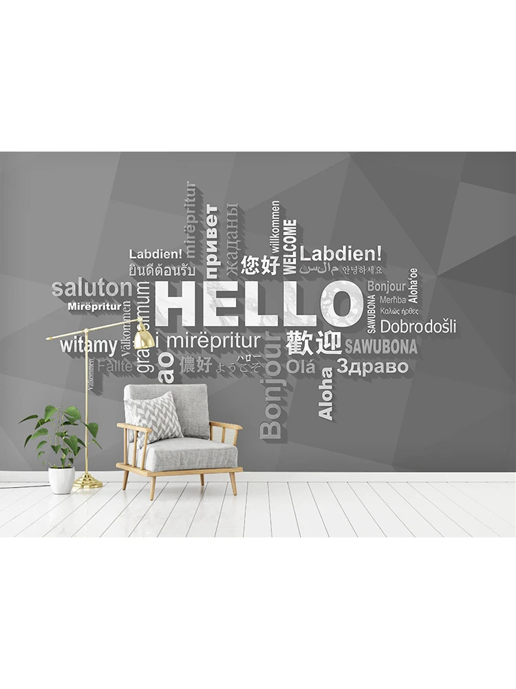 

Custom Wallpaper 3d Wall Mural Living Room Grey Tv Background Letter Hello Wallpapers Home Decoration