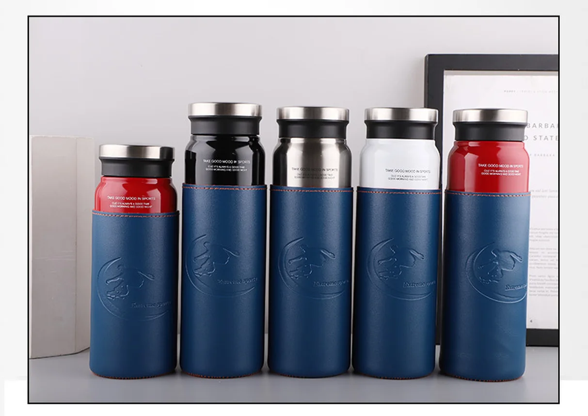 550/750ml Stainless Steel Vacuum Flasks Thermos Car Cup with Leather Case Portable Business Straight Outdoor Water | Дом и сад