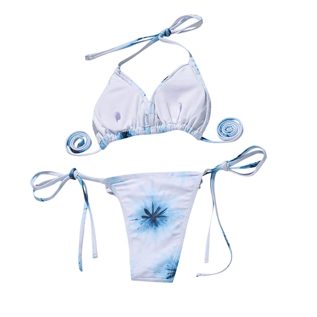 Женский сексуальный раздельный купальник на шнуровке с высоким вырезом комплект