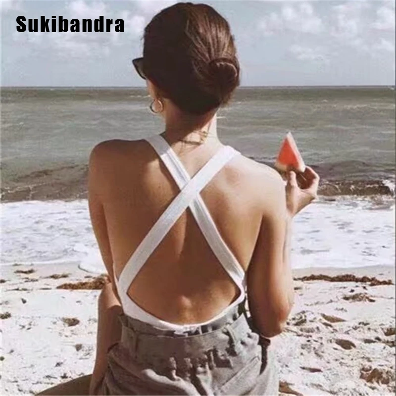 Sukibandra 2018 летнее сексуальное боди с открытой спиной Короткие Комбинезоны для