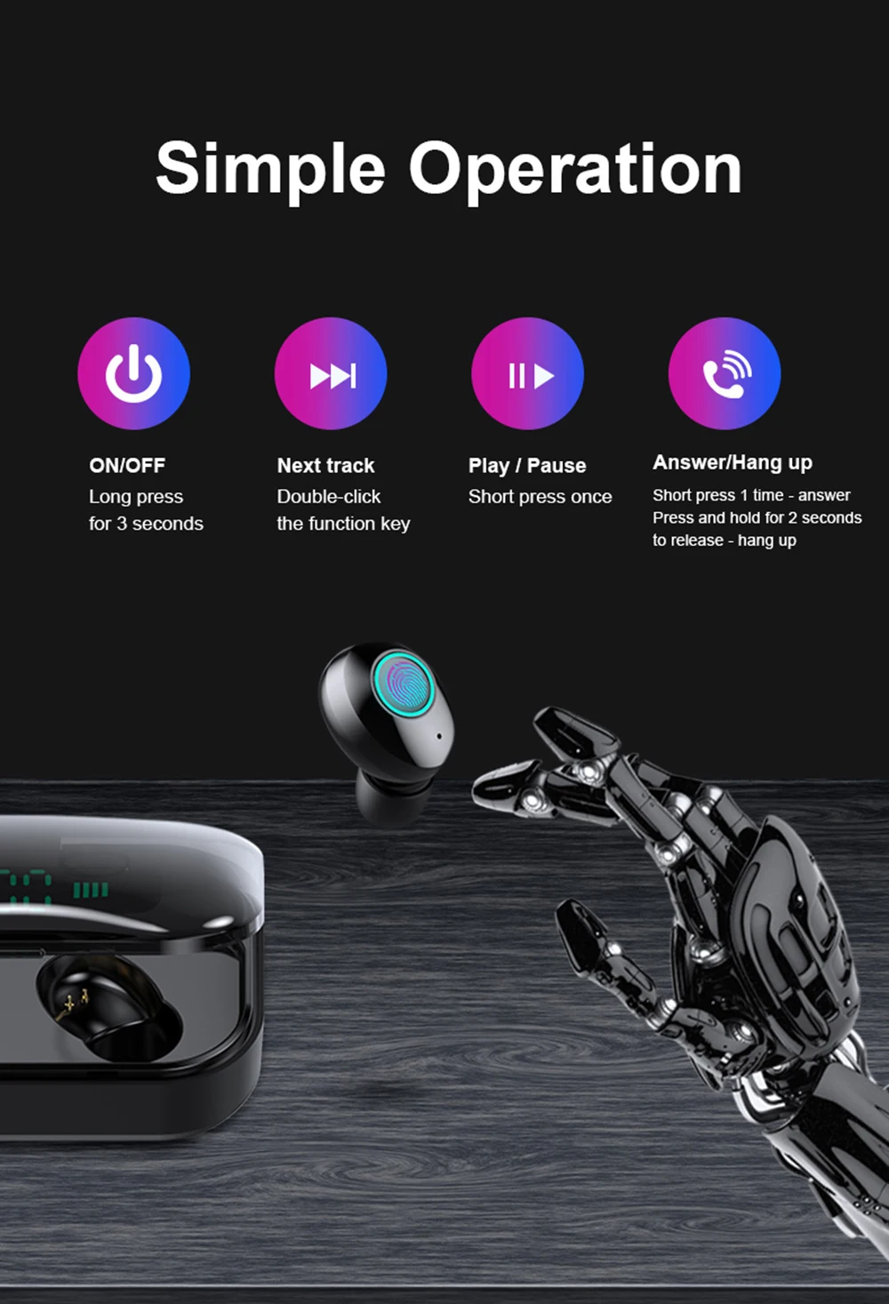 Newmsnr M7 Bluetooth 5,0 беспроводной светодиодный дисплей питания наушники, HD стерео HIFI Звук шумоподавление коснитесь управление