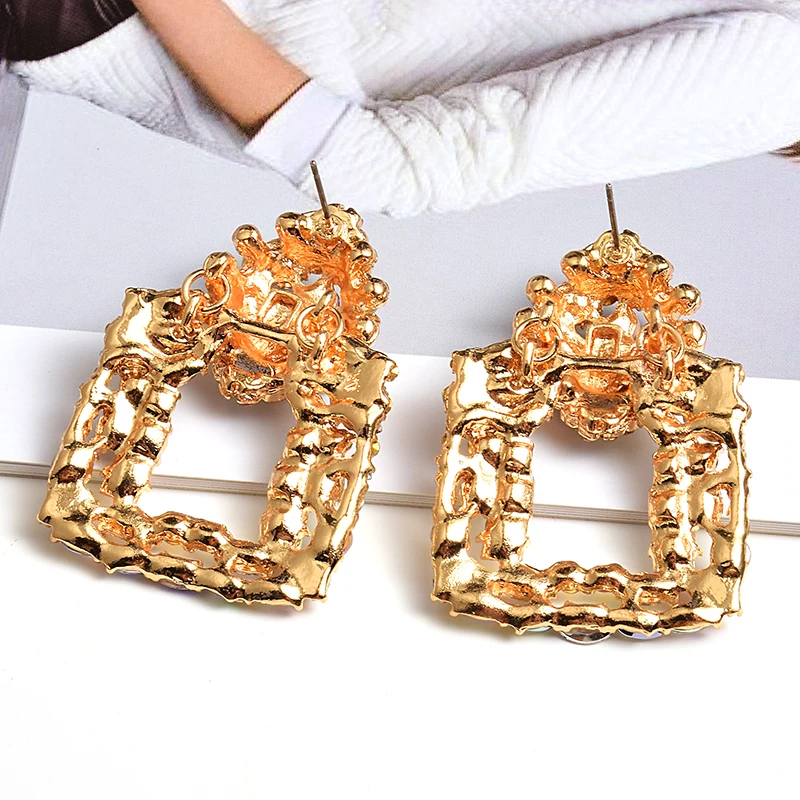 New Arrival Colorful Crystals Square Metal Drop Earrings High-Quality Fashion Rhinestone Jewelry Accessories For Women Wholesale | Украшения