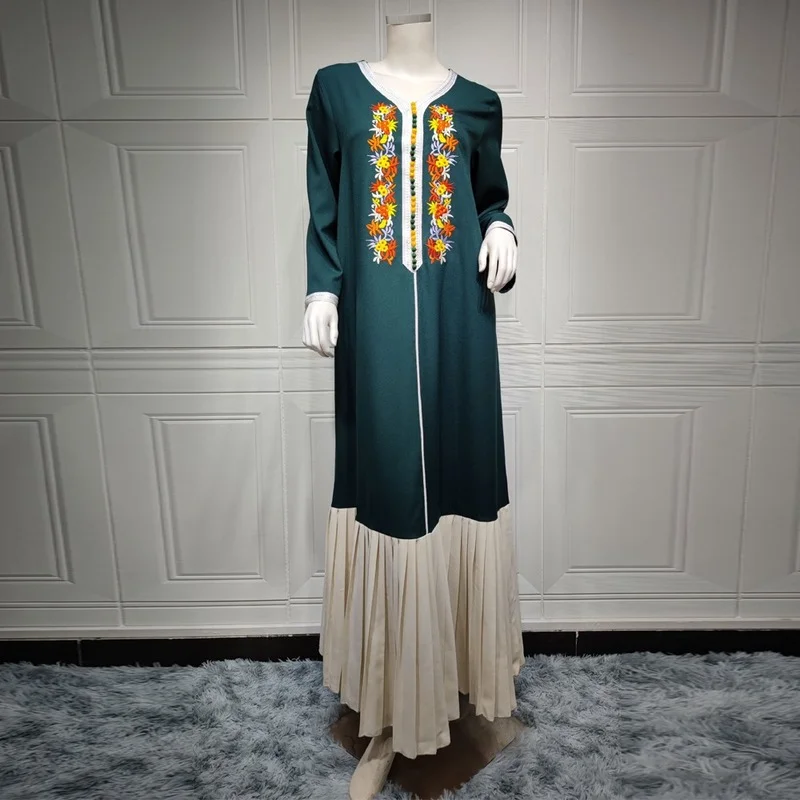 Abaya Dubai Turkey Muslim Hijab Dress Loose Boubou Embroidery Floral Boho Pleated Dresses Chiffon Kimono Eid Mubarak Clothing