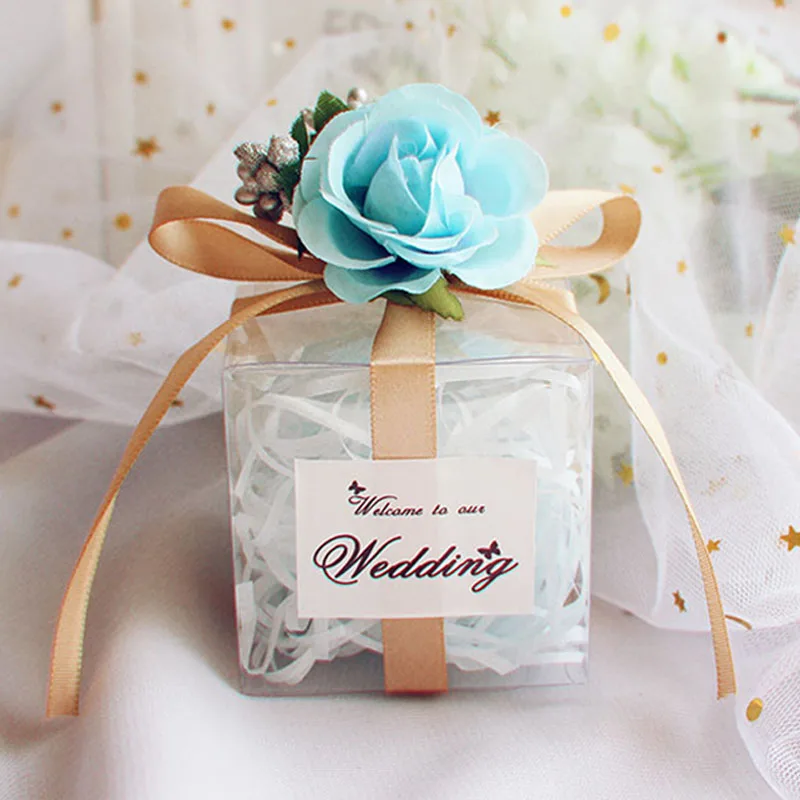 blue flower 50 шт. красное мыло в подарочной коробке пластиковый крафт-бумажный пакет шоколадные конфеты благоприятное окно коробки для упаковки вечерние поставки - Цвет: blue flower
