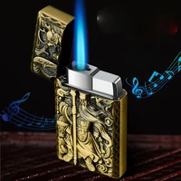 personality creative embossed pattern loudly into the windproof blue flame steel tone lighter regalos para hombre originales
