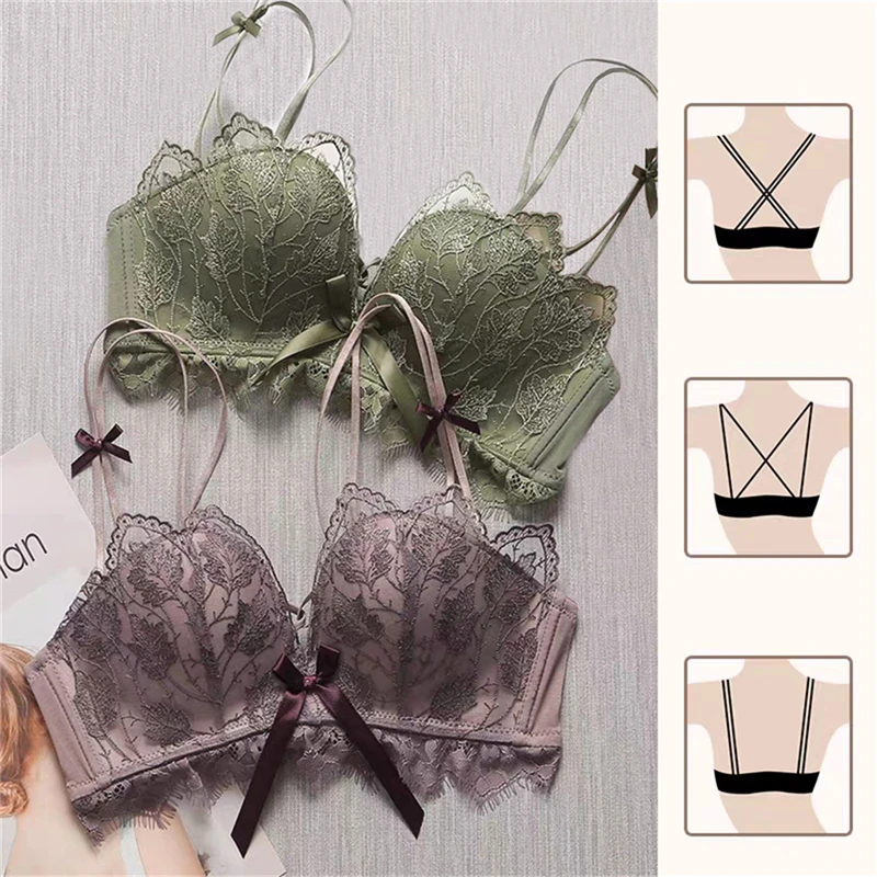 

Fashion Sexy Lace Bralette Push Up Bras Wireless Women Soft Black Butterfly Floral Comfortable Bra 4 Colors