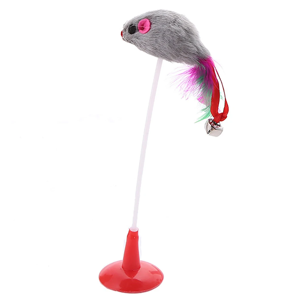 

Plastic Cat Toys Feather Suction Cup False Mouse Shape Creative Cat Teaser Interactive Toy Pet Toys With Bottom Sucker Elastic