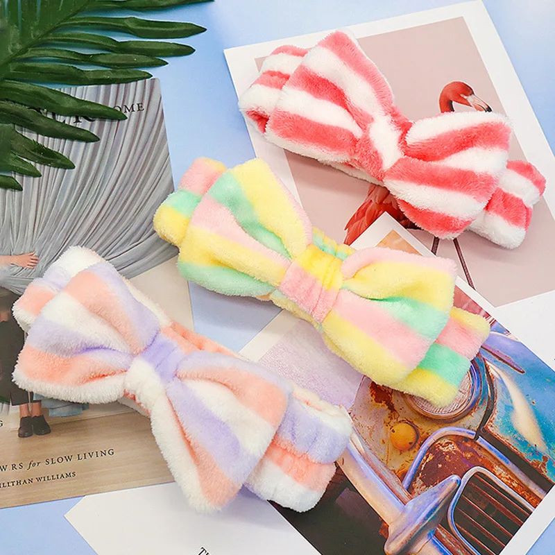 

2021 New Butterfly Hairband Coral Velvet Stripes Polka Dot Face Wash Makeup Hair Wear Hair Accessories Knotted Headband
