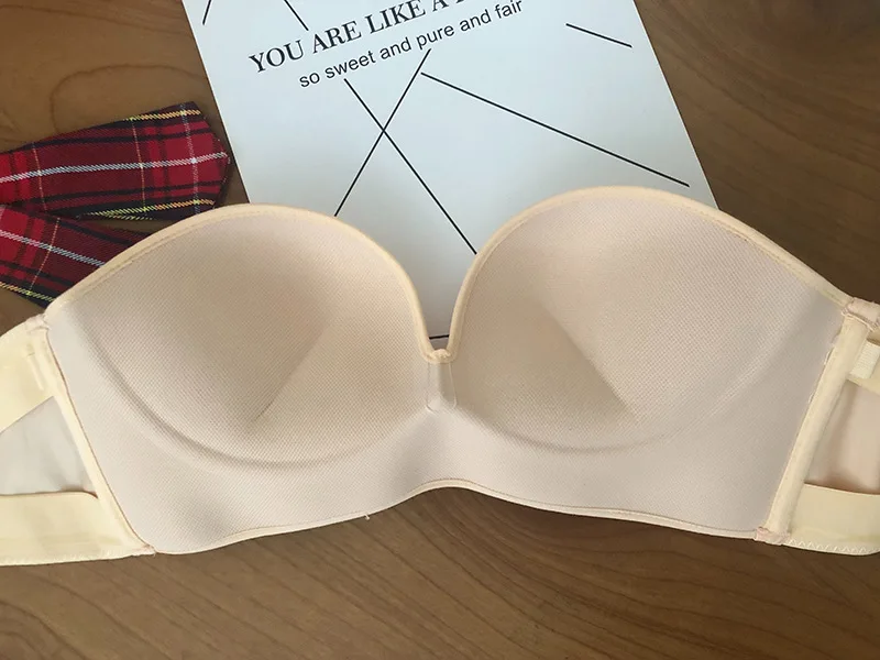 

Women Sexy Strapless Push Up Bra Front Closure Bralette Invisible Bras Underwear Lingerie 1/2 Cup Seamless Brassiere ABC Cup