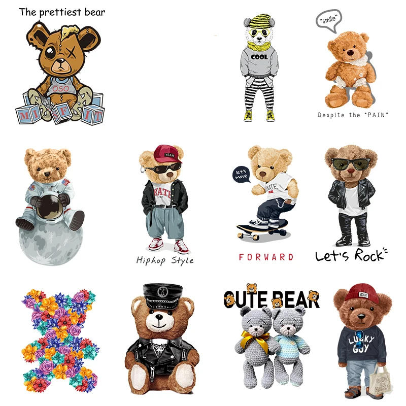 

Personalized Cartoon animal bear printing patterns decorate heat transfer stickers on children's clothes decoration