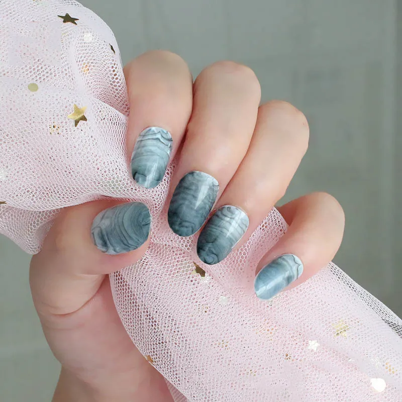 24Pcs/Set Fake Nail Tips Marble Lines Oval Type Manicure Decor YUF99 | Красота и здоровье