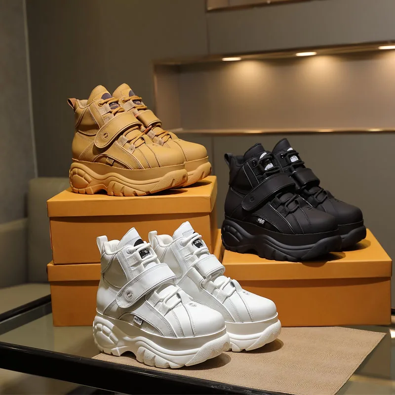 Туфли женские из натуральной кожи на платформе повседневные кроссовки имитация