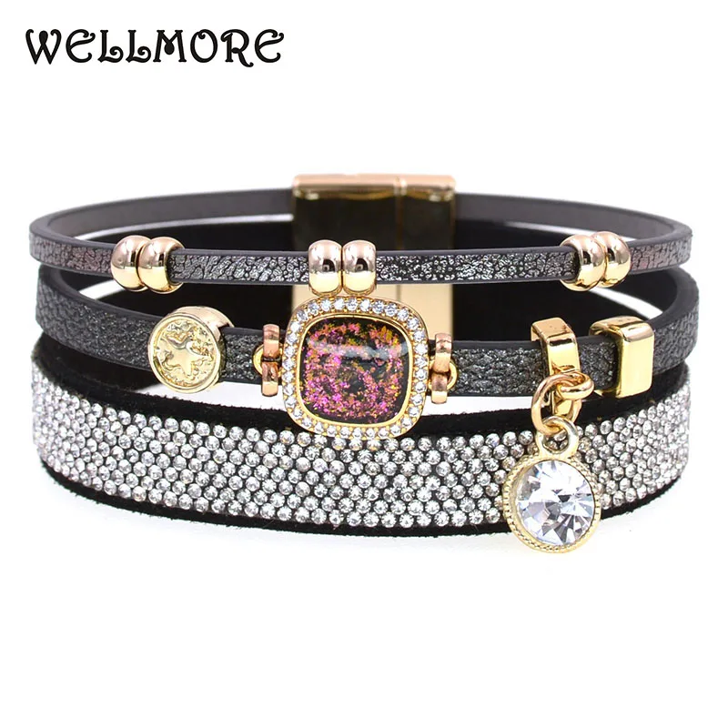 

WELLMORE New 8 colors bohemia Leather bracelets for women luxury magnet wrap bracelets fashion female jewelry wholesale