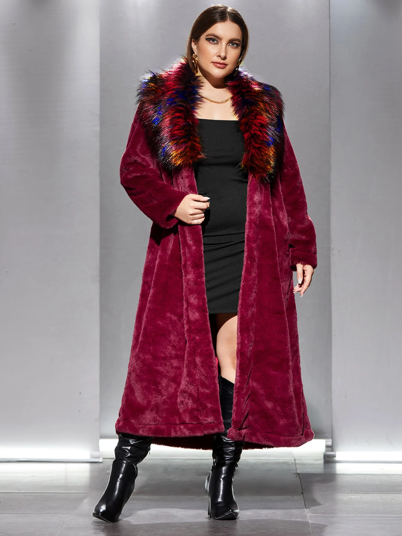 

Пальто женское зимнее из искусственного кроличьего меха, длинное, с лисьим лацканом