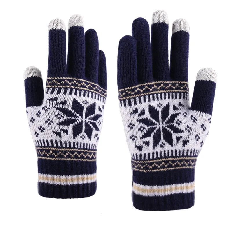 

Fashion Gloves Women Winter Spring Snowflake Mitts Men Spring Fall Thick & Warm Mobile Phone Knitted Driving Touch Screen Gloves