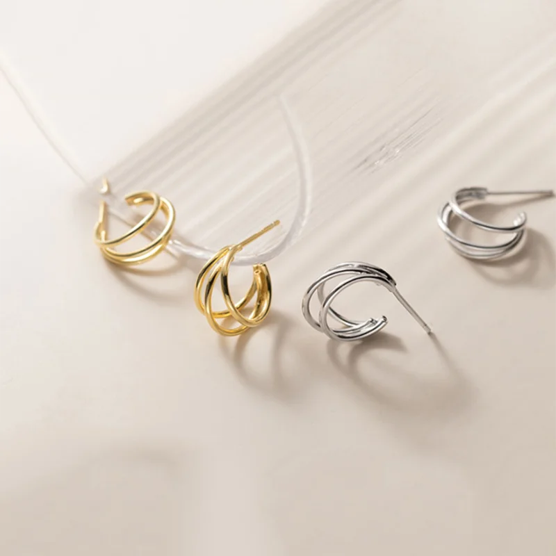 

A00596 Jazaz 925 Sterling Silver Hollow Three-layer Sweet Stud Earrings for Women Minimalist Bohemian Daily Wear Street Jewelry