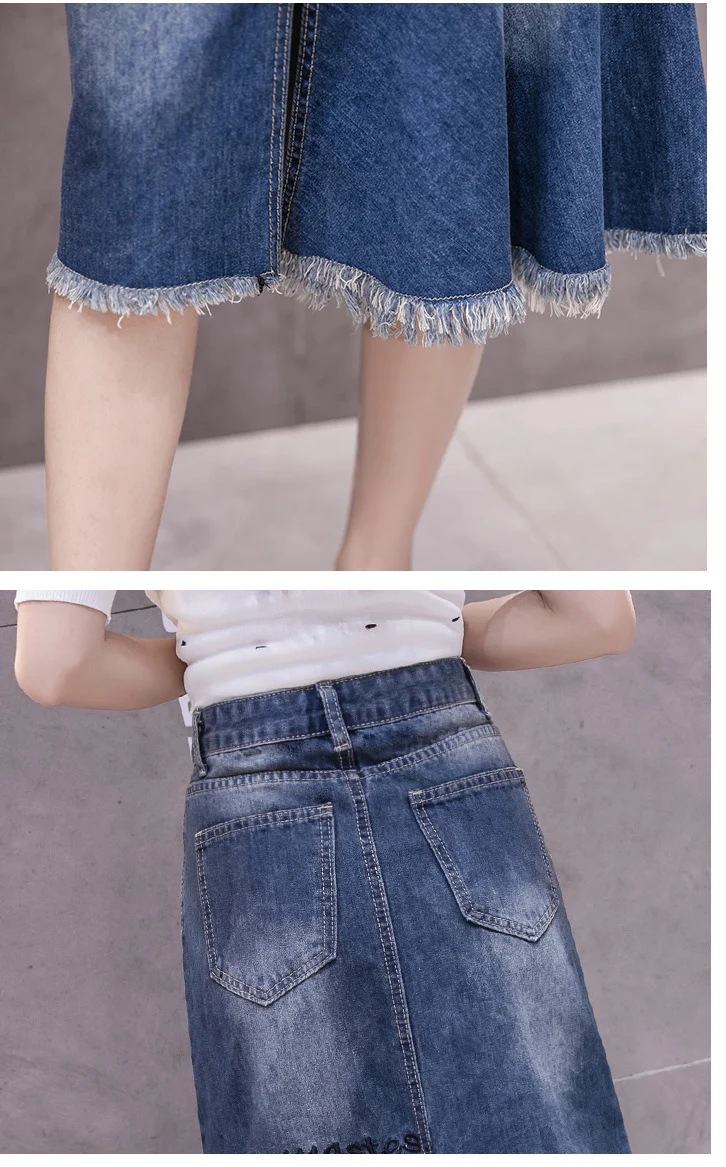 

Women's Skirt 2020 Spring Summer New Mid-length Fishtail Skirt Korean High Waist Denim Skirt Female With Pendant L504