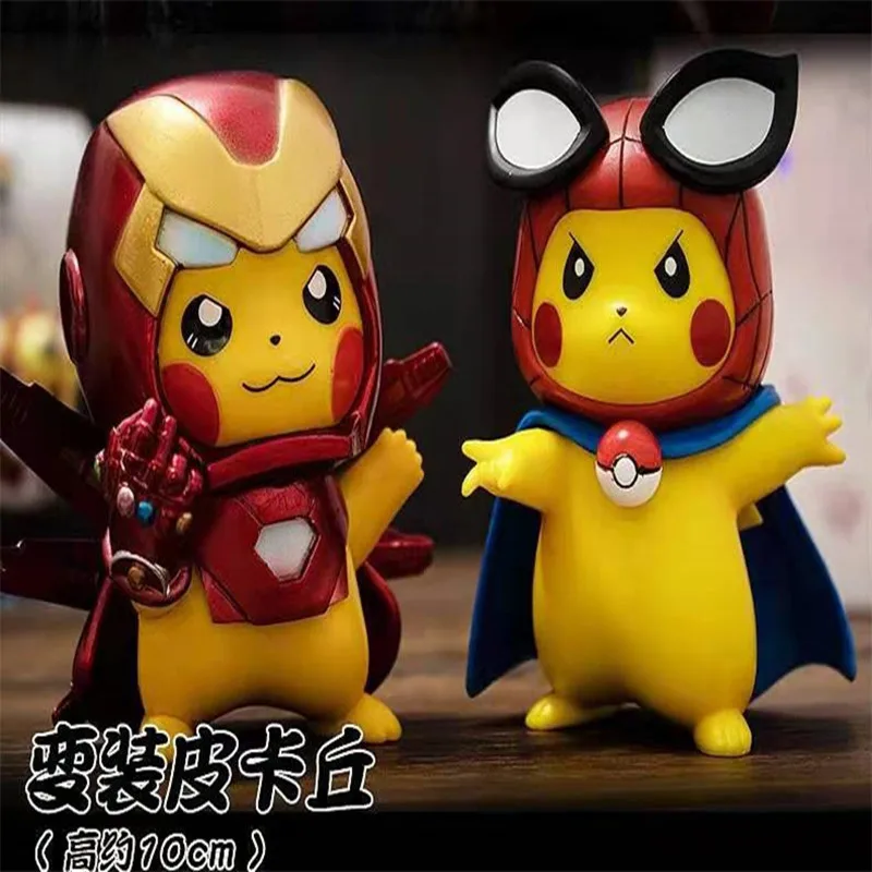 

Pikachu COS Avengers Iron Man Spider-Man Marvel handmade Pokémon car doll ornaments. Holiday gift
