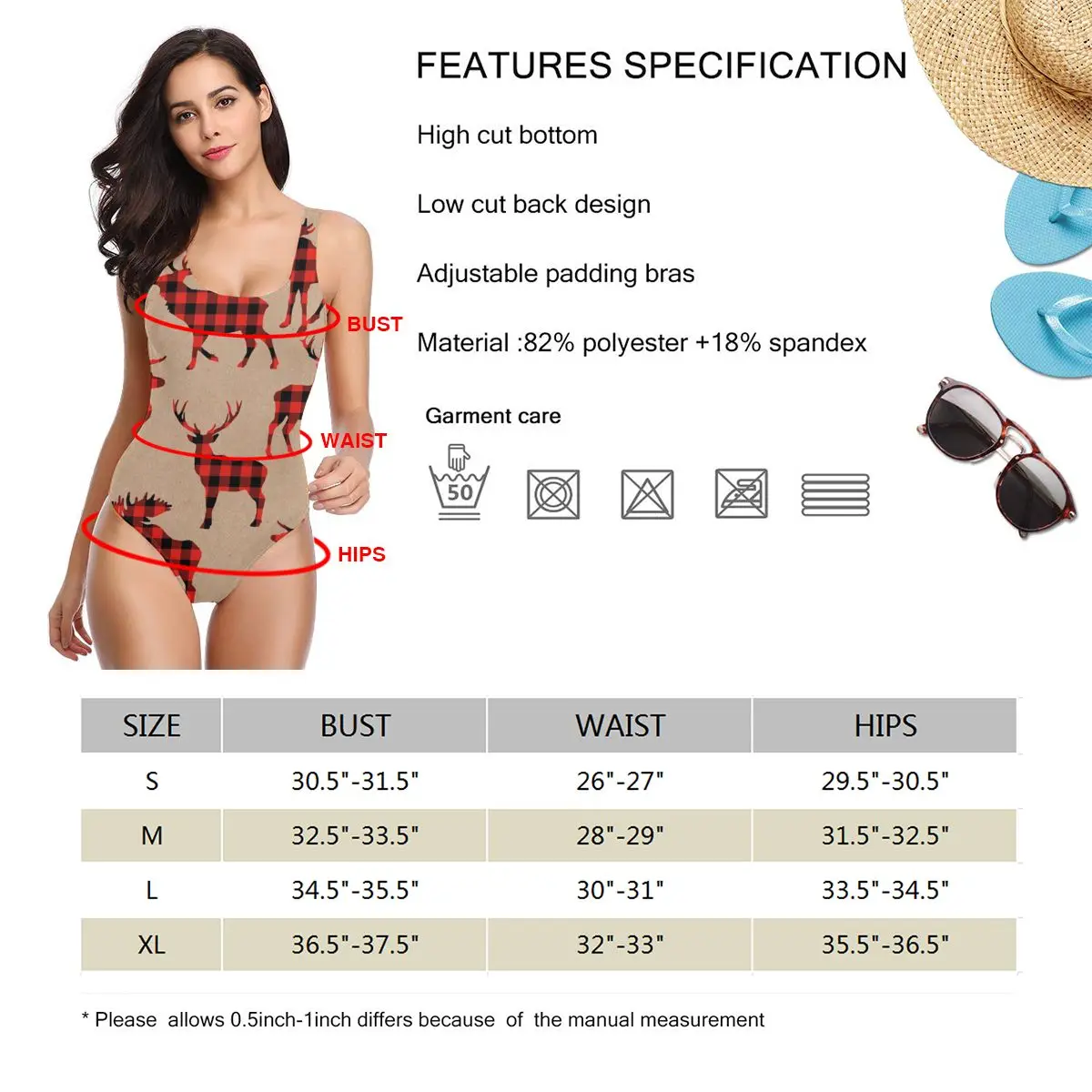 

Swimwear Women One Piece 2020 Moose Plaid Women Push up Swimsuit