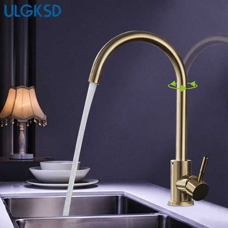 ULGKSD черный бронзовый кухонный смеситель для холодной и горячей кухни, смеситель с одной ручкой, кухонный кран с вращением на 360 градусов