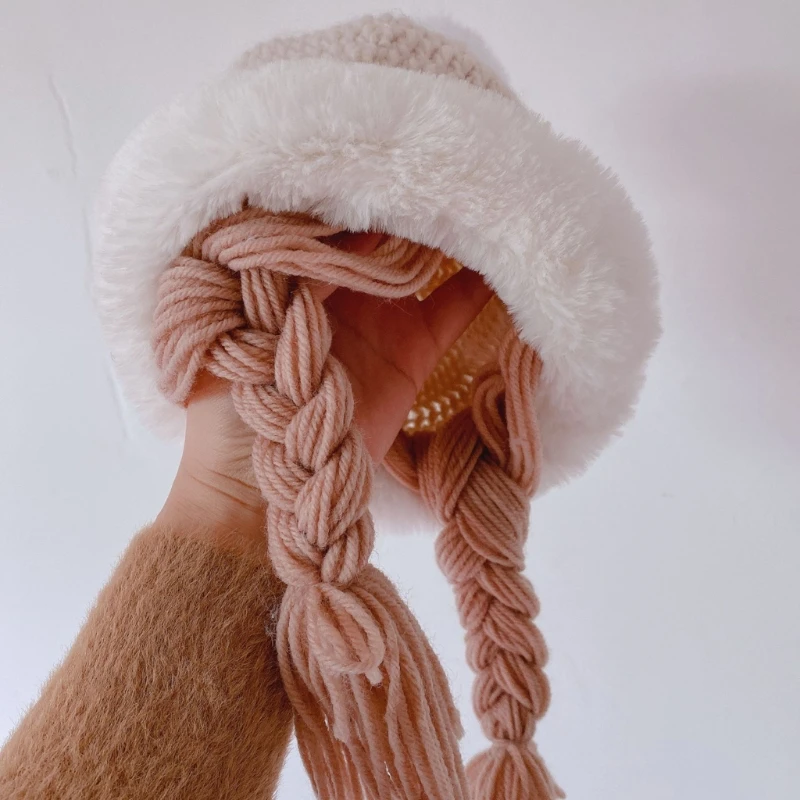 

Baby Girls Cute Wig Big Braid Hat Kids Winter Warm Princess Cap Birthday Gift J2HD