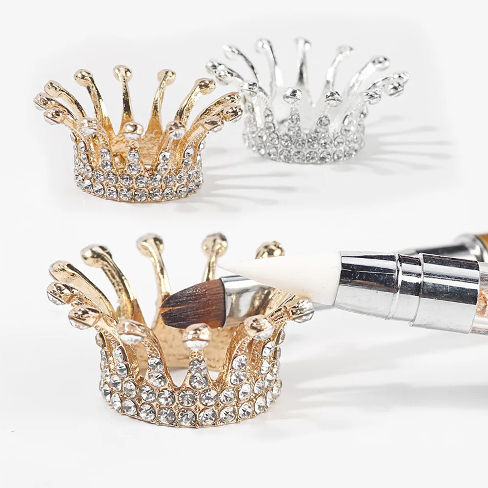 

1pcs Crown-Shaped Nail Brush Holder Zircon/Pearl Crown Design Manicure Brush Holder Pen Display Holder Tool Brush Stand #TML026