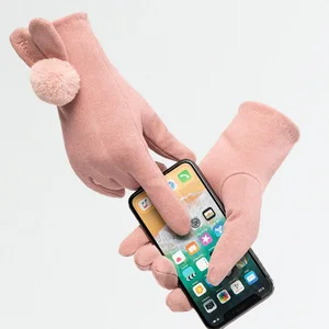 Женские осенние милые кашемировые эластичные перчатки для вождения с кроликом и кошкой, женские тонкие теплые велосипедные перчатки из кроличьего меха D50