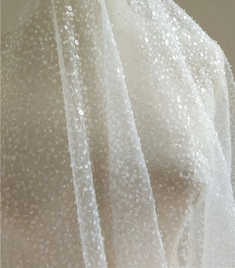 Вышивка бисером блестками вышивка сетка прозрачная ткань свадебное платье Diy