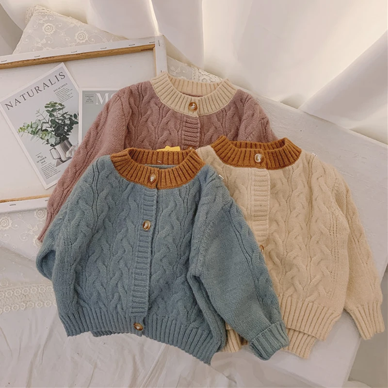 New Cotton Kids Cardigan Boys Girls Children's Knit Cardigan Sweaters Autumn Winter Thicken Kids Knitwear Coats LZ298