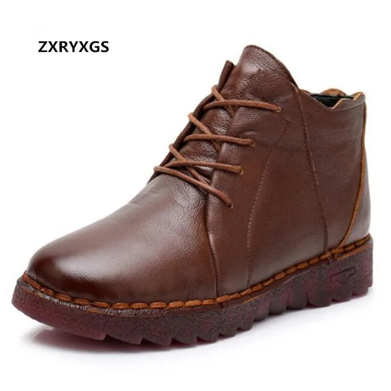 

New Winter Handmade Genuine Leather Boots Women Warm Shoes Casual Comfort Soft Bottom Women Boots Shoes Snow Boots Ankle Boots