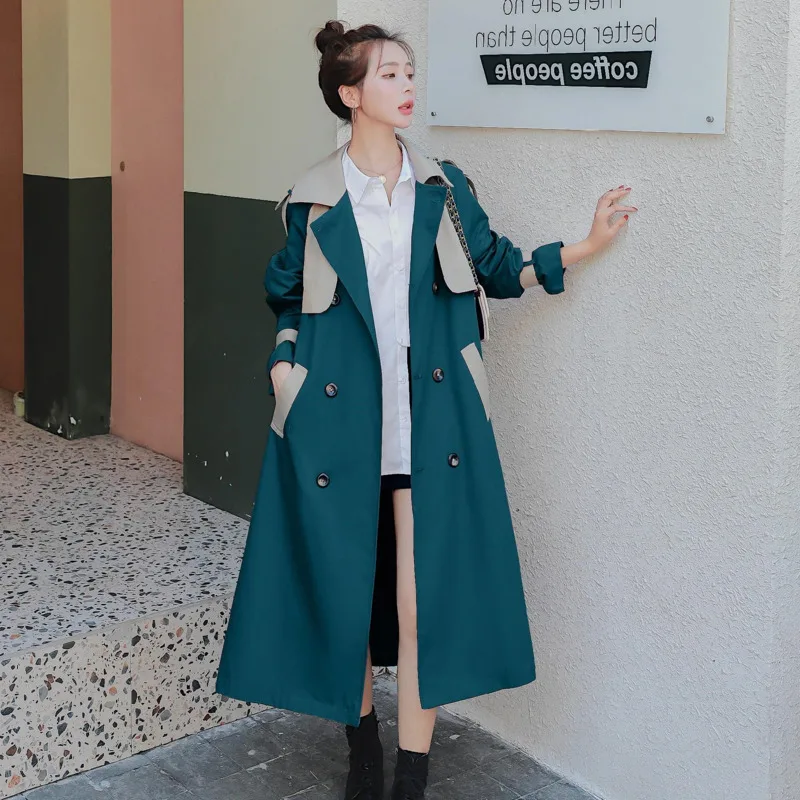 

Real shot contrast color high waist trench coat women's trench coat mid-length 2020 Autumn New Korean style all-match fashion