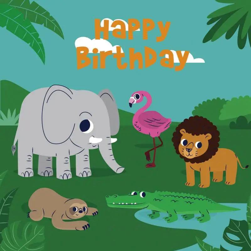 

Зеленая трава мультфильм животные парк Лев Слон счастливая фотография Новорожденный ребенок 1-я детская вечеринка Декор