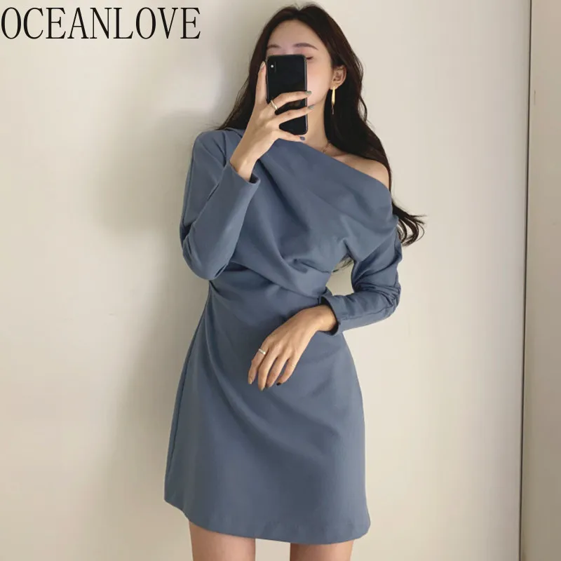 Женское платье с высокой талией OCEANLOVE элегантное однотонное в Корейском стиле