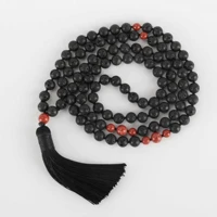 8mm 108 knot natural lava gemstone beads tassel bracelet gift pray all saints day bohemia wrist practice elegant glowing