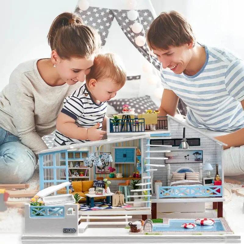 

Children Adult DIY Doll House Toy Mini DIY Wooden Doll House Assemble Apartment Dollhouse Furniture Kit Gift